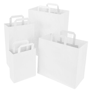 Papiertragetaschen Wei� in verschiedenen Gr��en Kraftpapier mit Flachhenkel