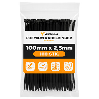 Premium Kabelbinder Schwarz 100 x 2,5 mm [Farbe, Gr��e & Menge w�hlbar] UV-best�ndig hohe Zugfestigkeit - 500 St�ck