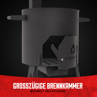 FlameFusion Utschak XL - f�r 22 L Kazan Feuerofen mit Abzugsrohr [Gr��e w�hlbar] - Uchag Kasanofen zum Grillen & Kochen, Feldk�che, Plov & Pilaw