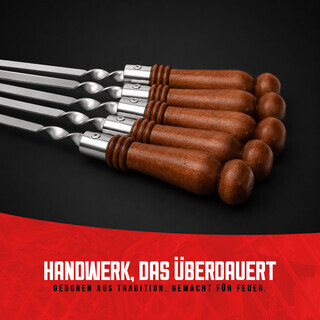 FlameFusion Schaschlikspie�e [Menge w�hlbar] Flachspie�e aus Edelstahl mit Echtholzgriff - f�r Mangal, Grill & Lagerfeuer handgefertigt