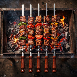 FlameFusion Schaschlikspie�e [Menge w�hlbar] Flachspie�e aus Edelstahl mit Echtholzgriff - f�r Mangal, Grill & Lagerfeuer handgefertigt