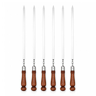 FlameFusion Schaschlikspie�e [Menge w�hlbar] Flachspie�e aus Edelstahl mit Echtholzgriff - f�r Mangal, Grill & Lagerfeuer handgefertigt 6 St�ck